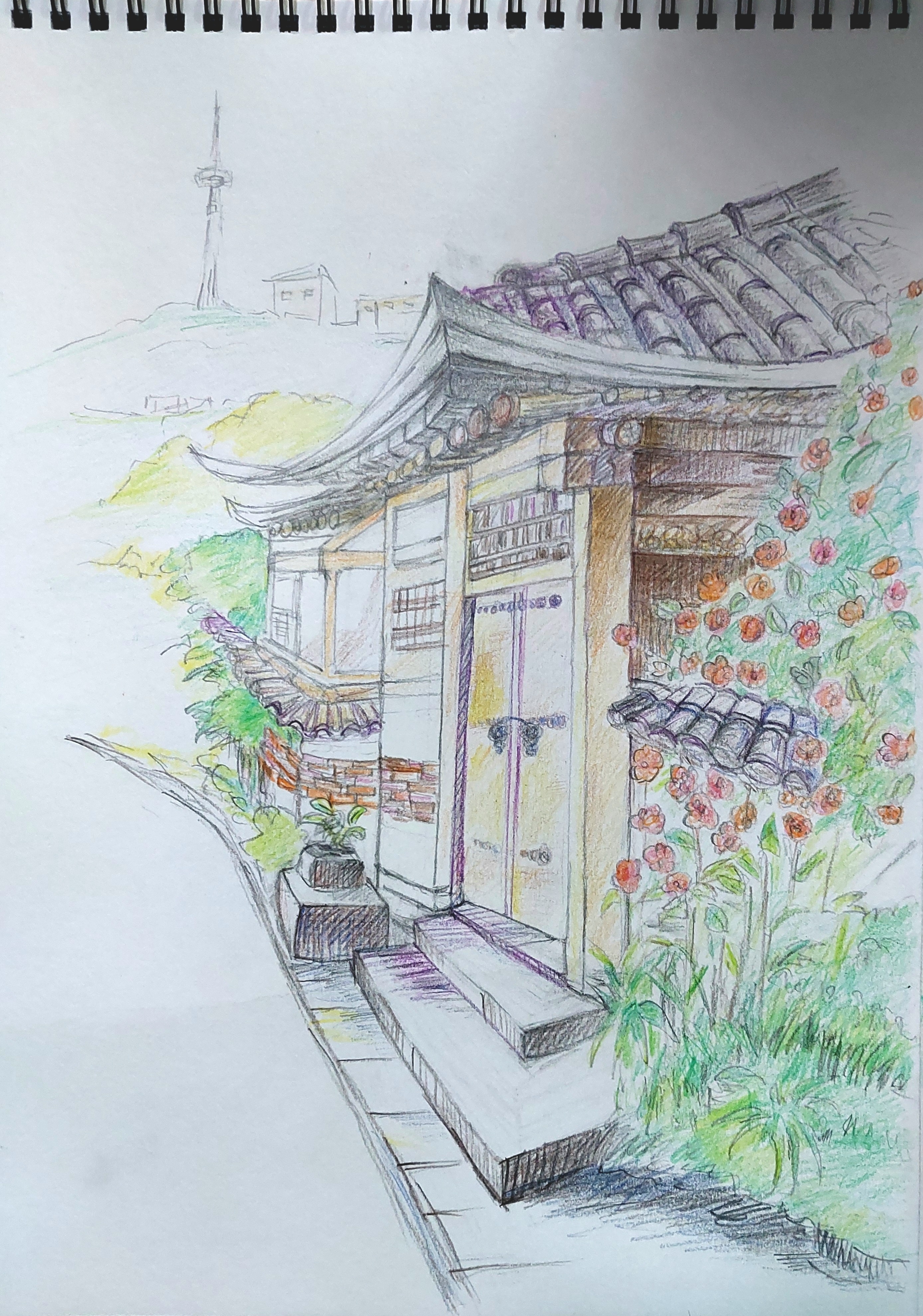 Seoul landscape with traditional house